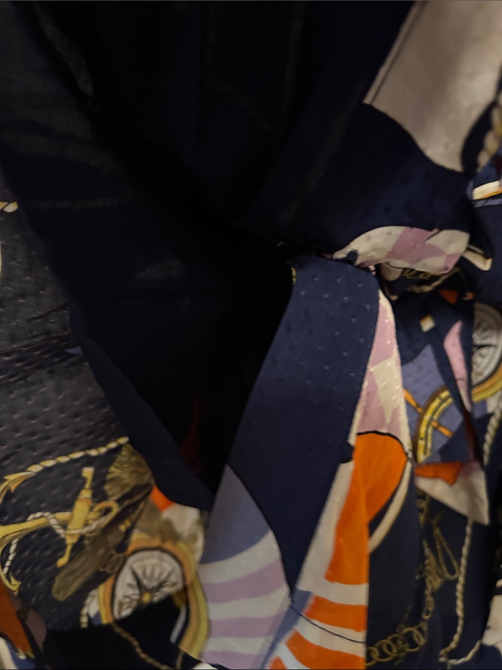 Anthropologie Maeve Navy Shirt Dress with Orange, Purple & Cream Nautical Print - Picture 9 of 16
